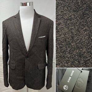 NWT Mage Male Men's XL Brown & Black Soft Fleece One Button Blazer Jacket Coat